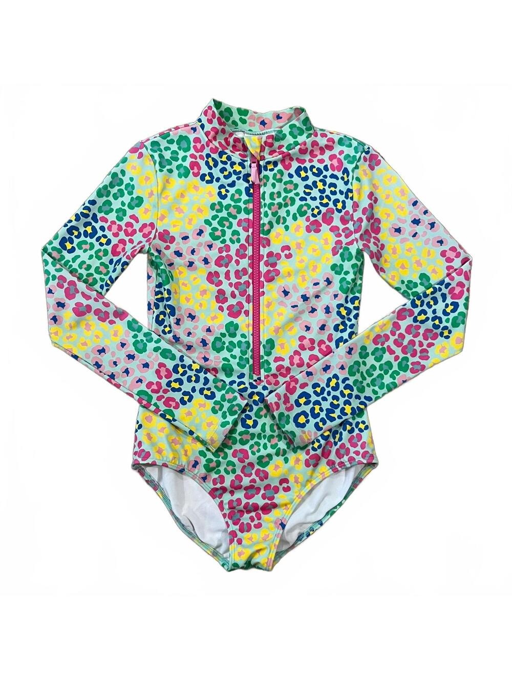 Mini Boden Girls Long Sleeve Swimsuit Rashguard Multicolor Print Size 10-11Years